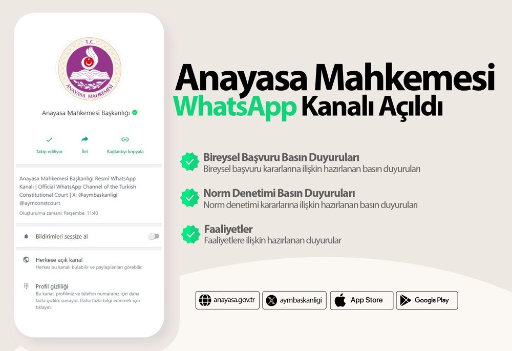 Anayasa Mahkemesi WhatsApp Kanalı Açıldı