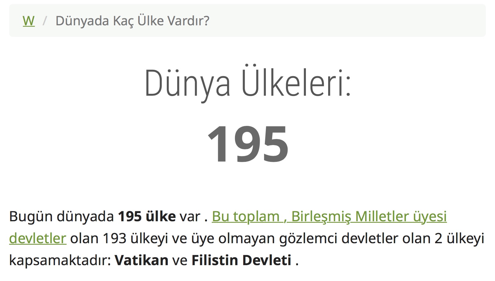 Dünyada Mevcut 195 Ülke Vardır