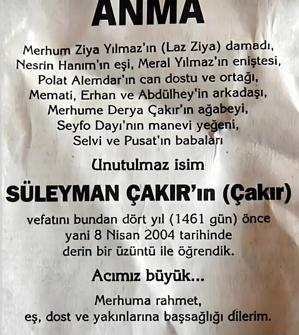 Türkiye’den İnsan Manzaraları: Kurtlar Vadisi Dizisinde Senaryoda Ölen Hayali Bir Karakter İçin Verilen Ölüm İlanı