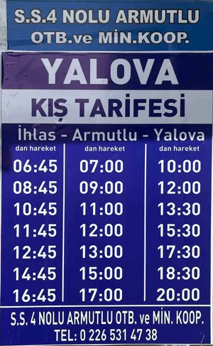 Armutlu - Yalova 2026-2027 Kış Tarifesi