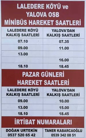 Laledere Köyü ve Yalova OSB - Yalova 2026-2027 Kış Tarifesi
