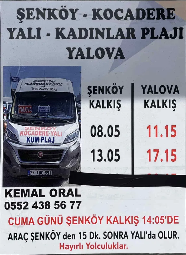 Şenköy - Yalova 2026-2027 Kış Tarifesi